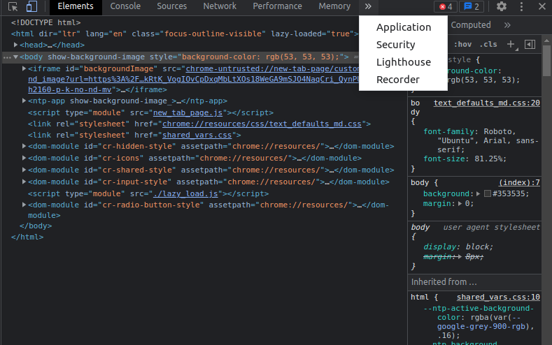 an image showing a section of Google's Chrome Developer tools