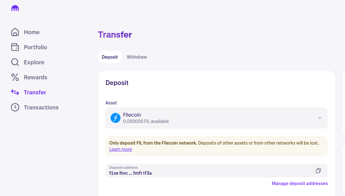 Kraken dashboard - Wallet address