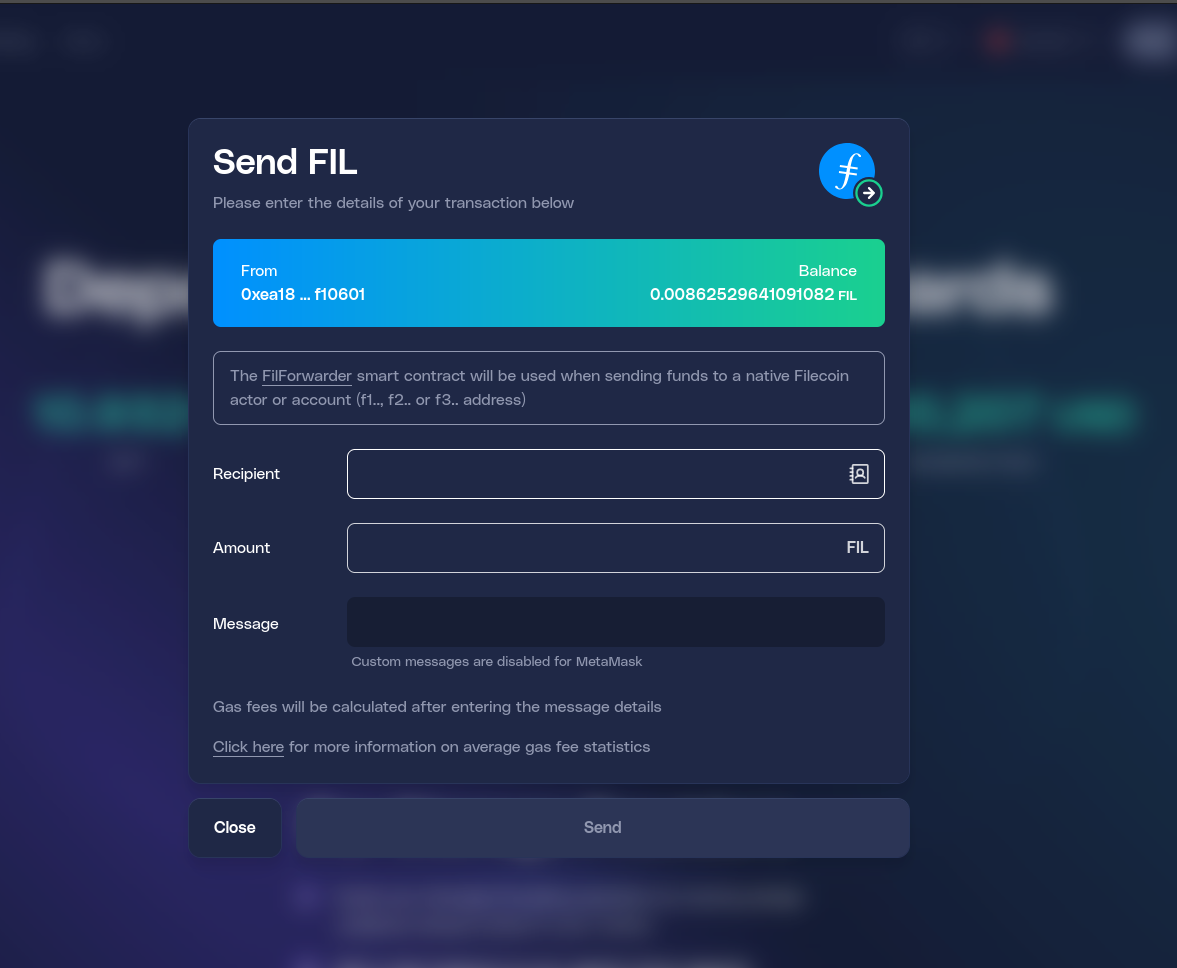 Send or Foward FIL on Glif.io